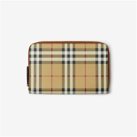 Burberry: Beige Check Travel Wallet 